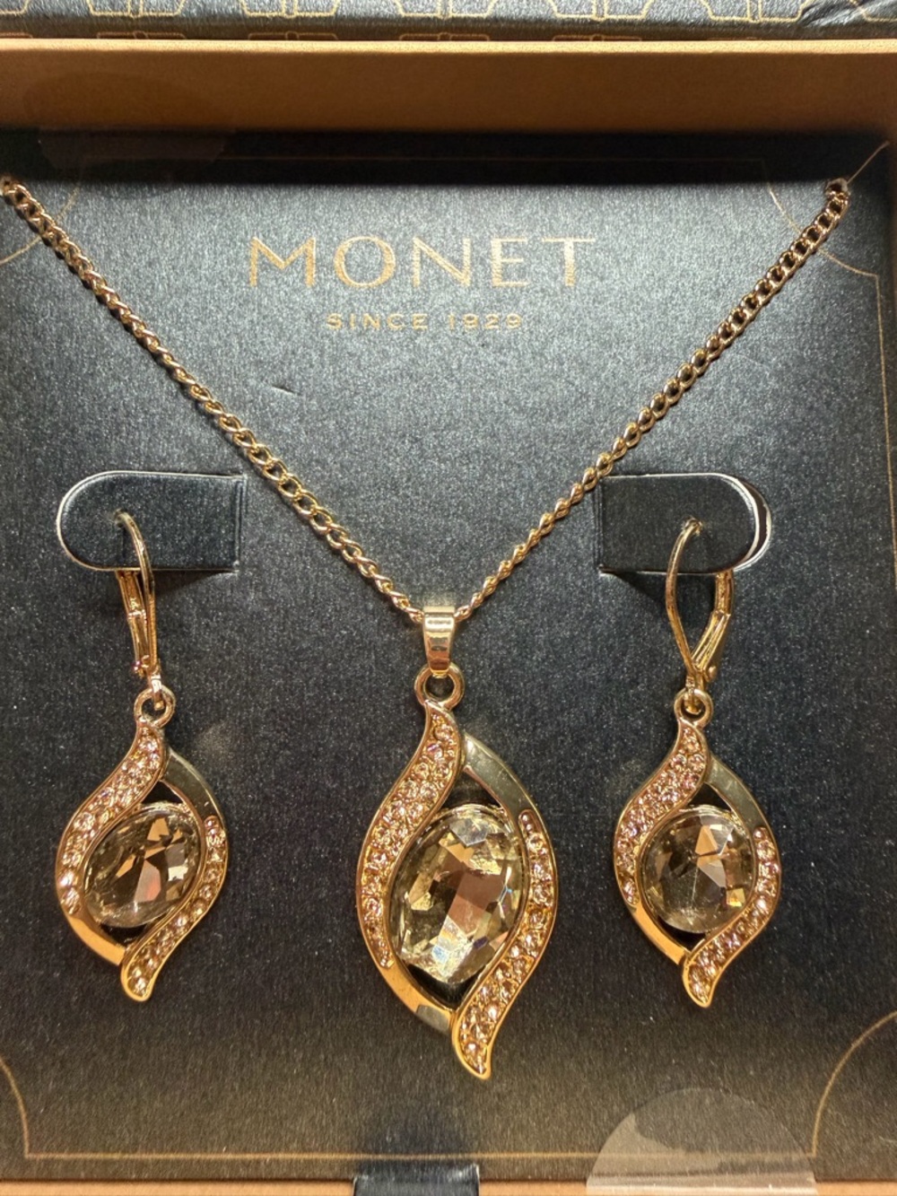Monet Jewelry Pave Pendant Light Yellow Necklace And Drop Earring Jewelry Set